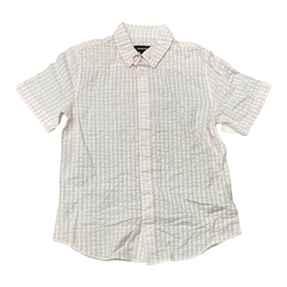 Nordstrom Pink Check Textured Button Down Boys XL